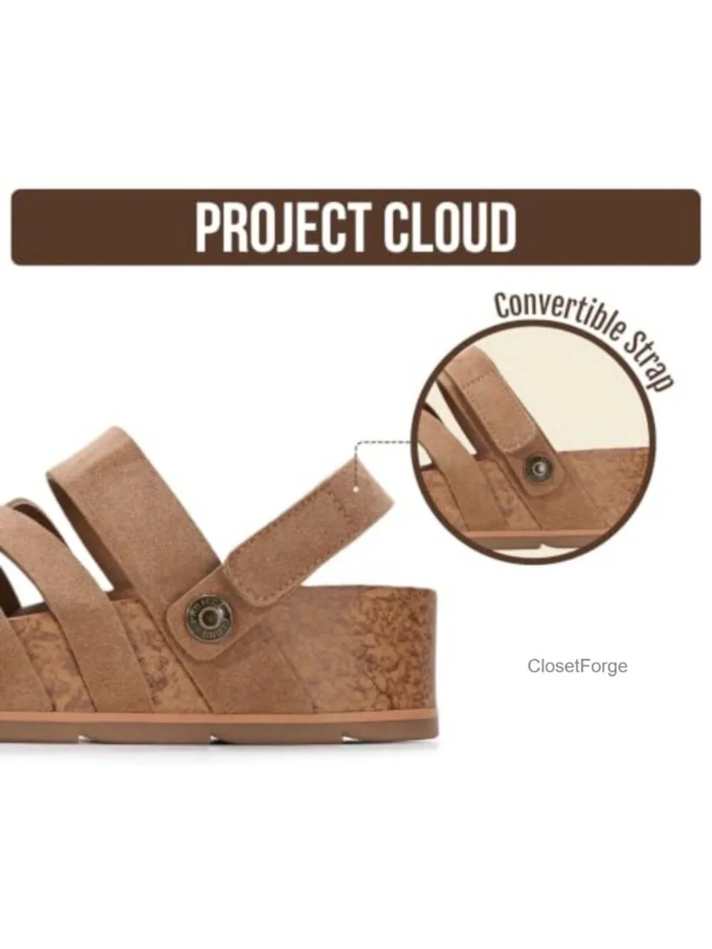 Project Cloud Genuine Leather Platform Sandals Women Strappy Suede Wedge Slip On